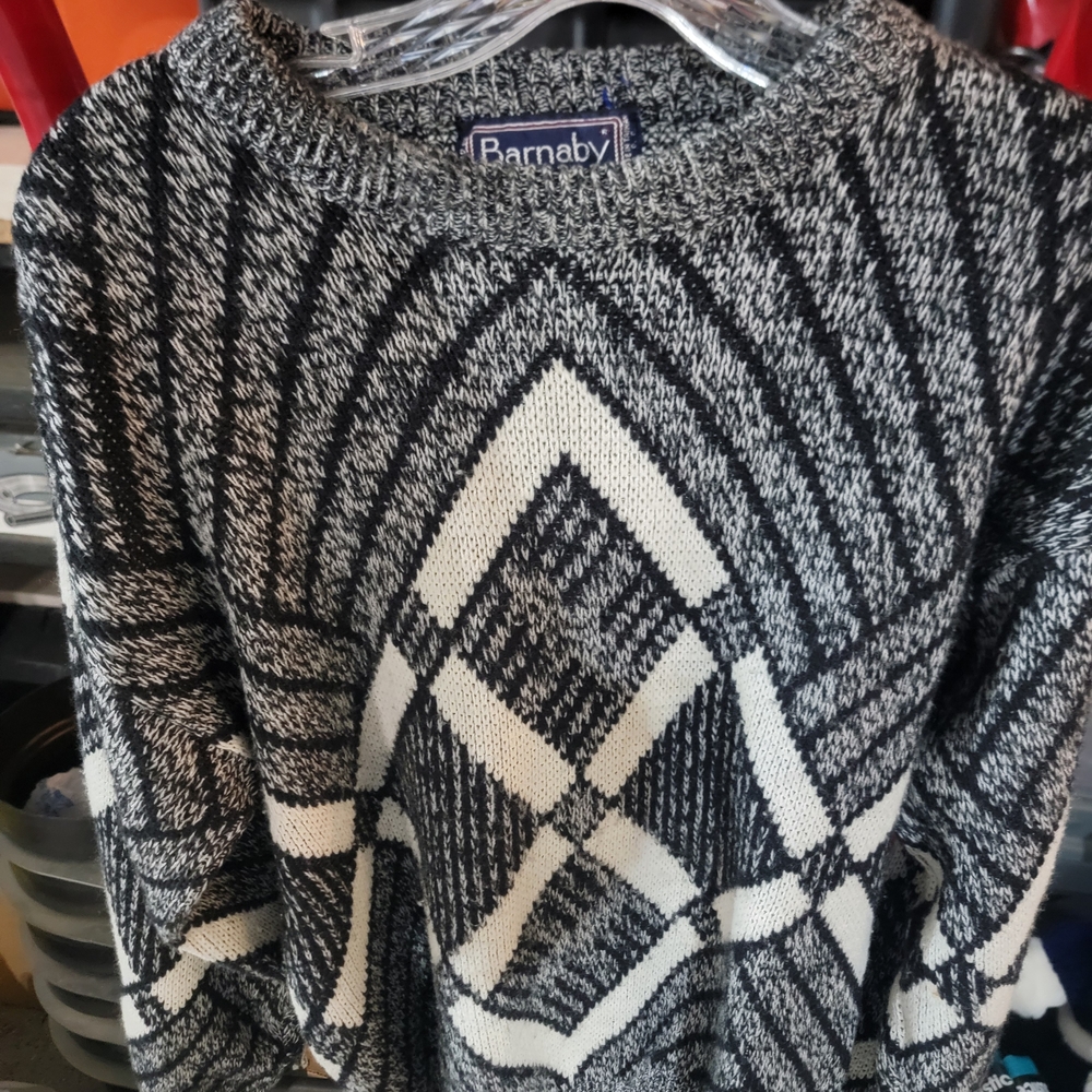 Vtg Barnaby Mens Black And White Geometric Sweater